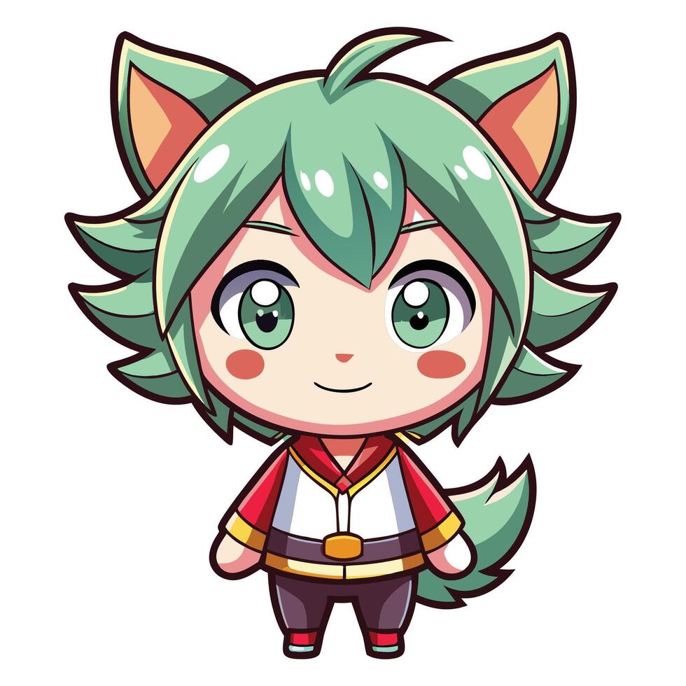 a cartoon character with green hair and a cat ears vector