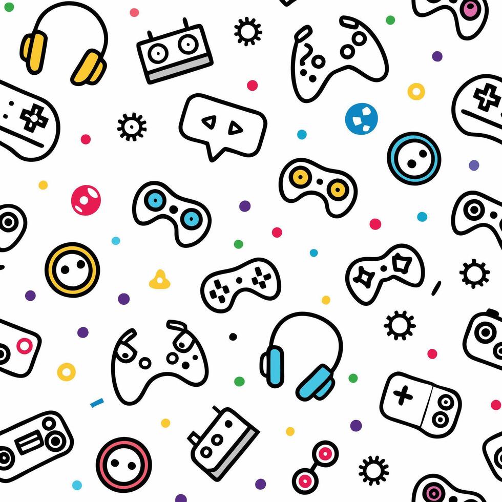 a colorful pattern with game controllers other items vector