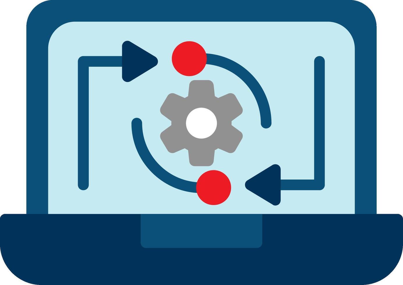 A laptop with gears and a red arrow vector