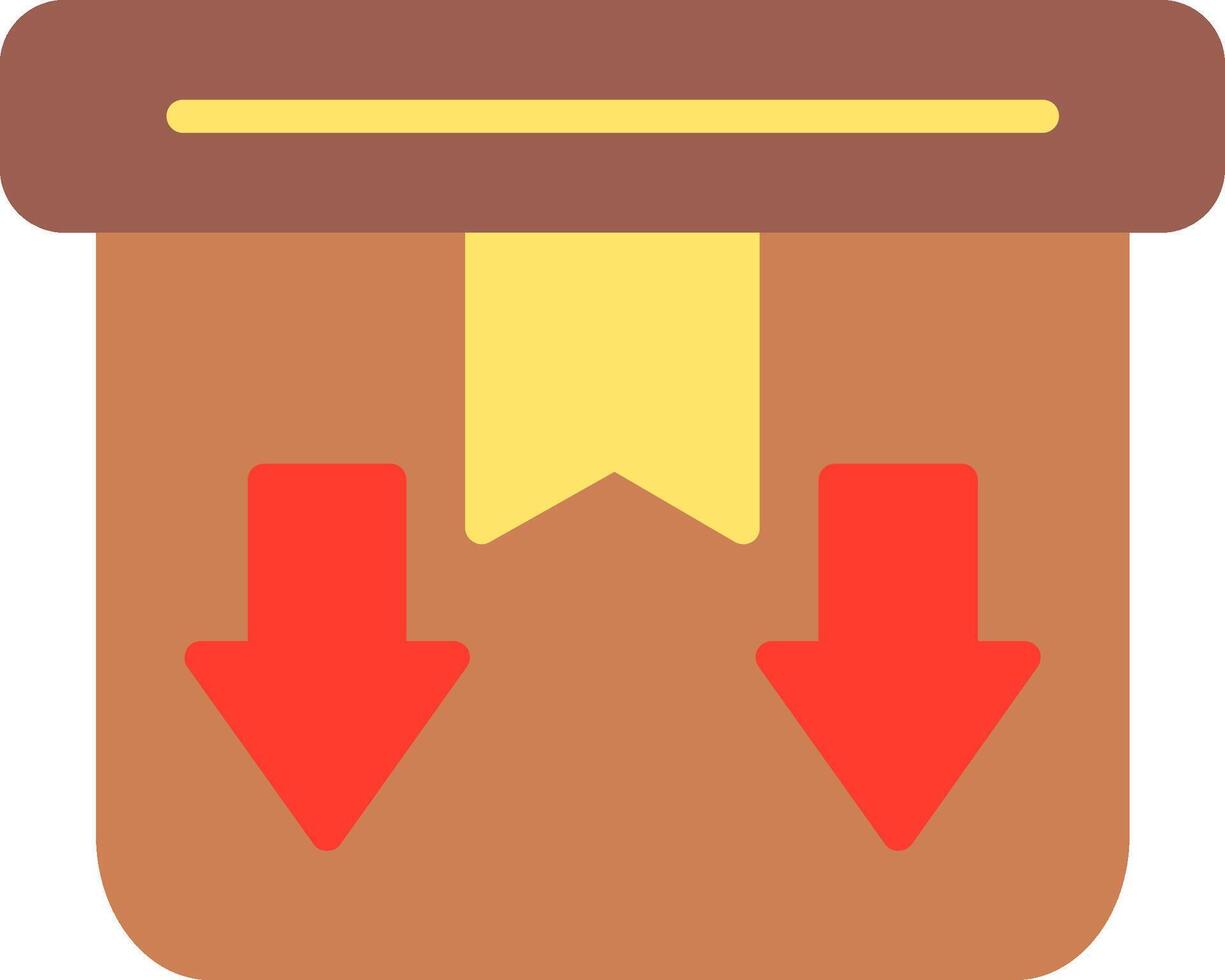 A brown box with two arrows pointing down vector