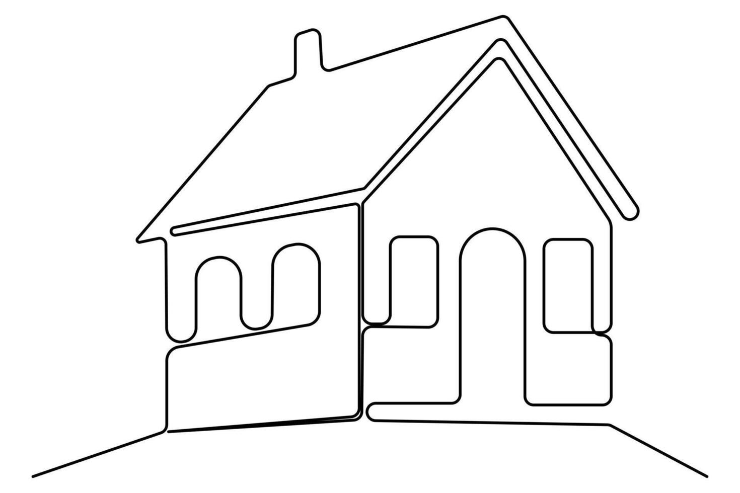 Continuous one line House drawing Isolated on white background art illustration vector
