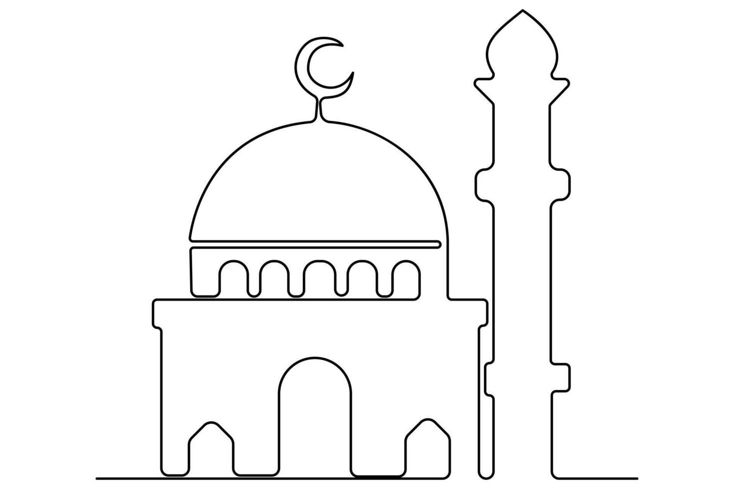 Continuous one line art mosque a outline for religious design concepts vector