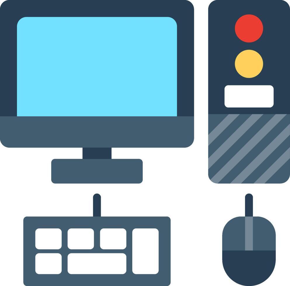 Computer, keyboard, mouse, monitor, traffic light vector