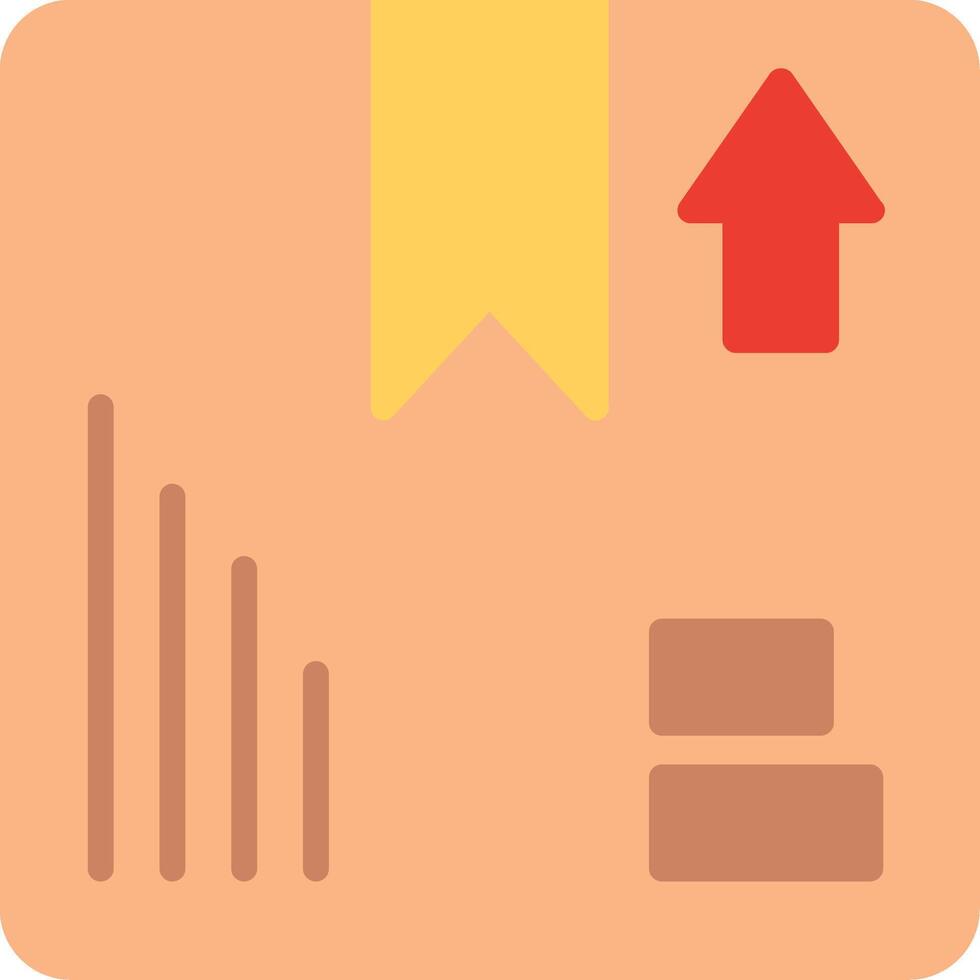 A flat icon of a box with a red arrow pointing up vector