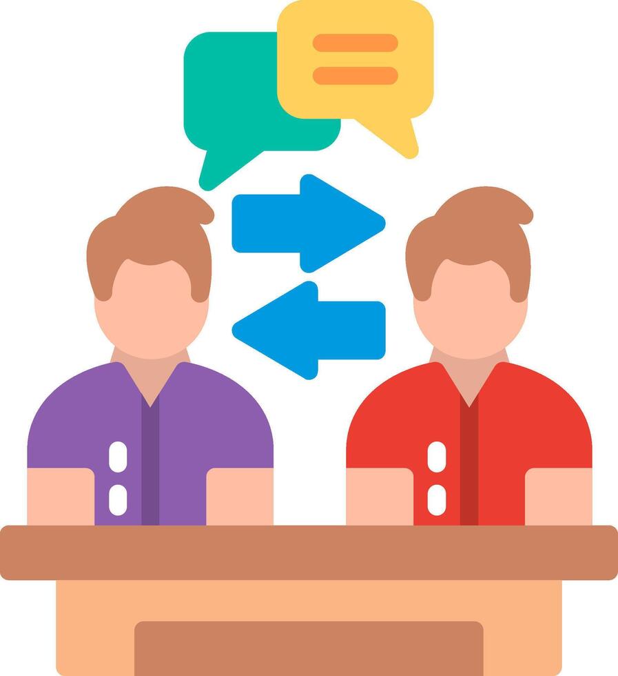 Two people sitting at a table with speech bubbles above them vector