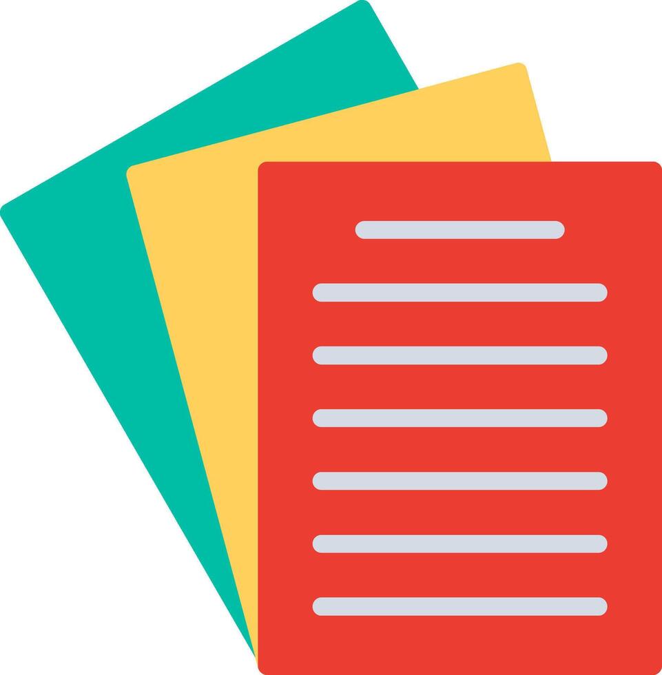 A stack of papers with a red and green folder vector