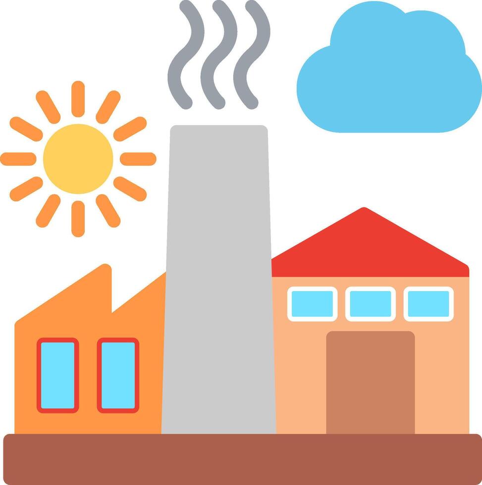 An illustration of a factory with a sun and clouds vector