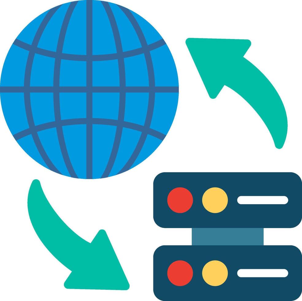 A server with a globe and two arrows pointing to it vector