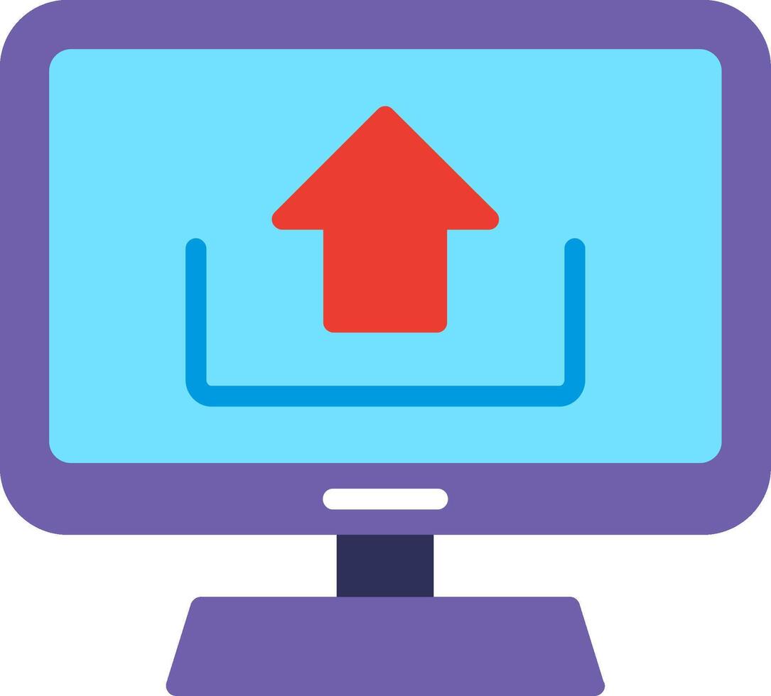 A computer monitor with an arrow pointing up vector