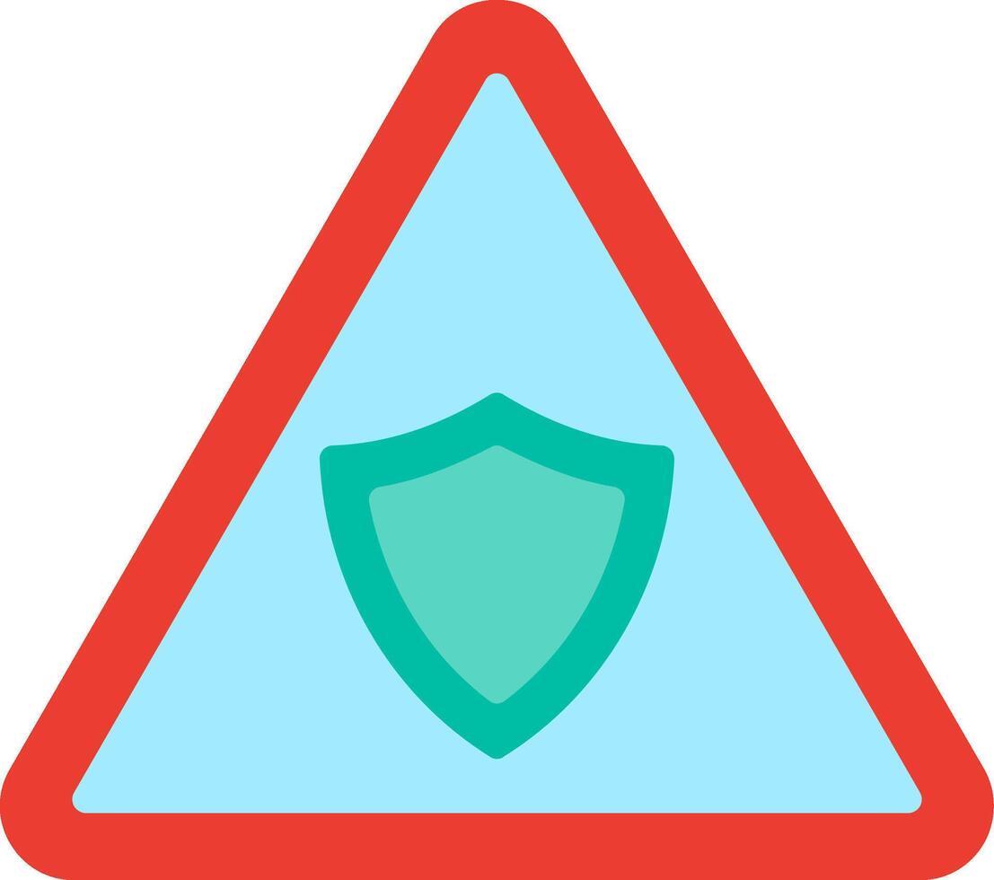 A red triangle with a shield on it vector