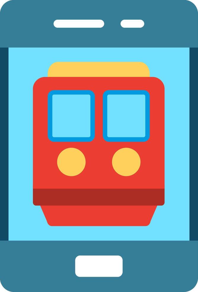 A red and blue train icon on a smartphone vector