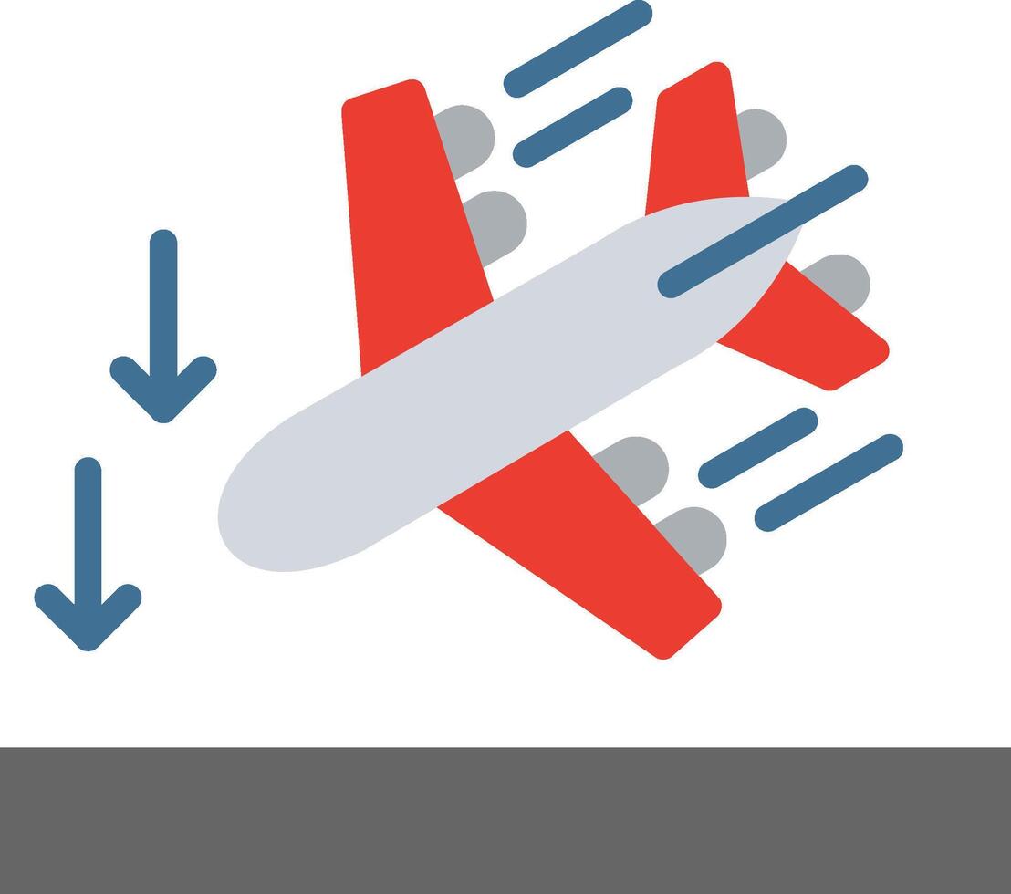 An airplane is flying down the runway with arrows pointing down vector