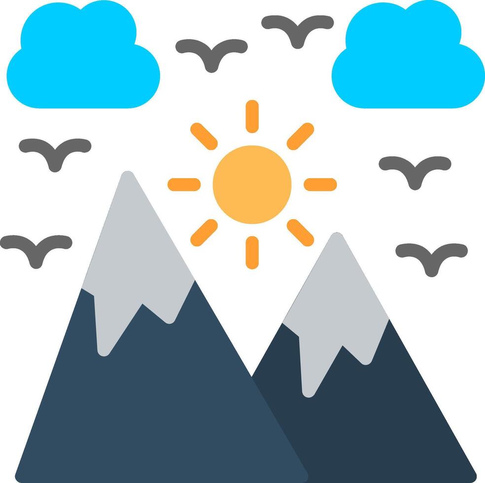A mountain with clouds and birds flying above it vector