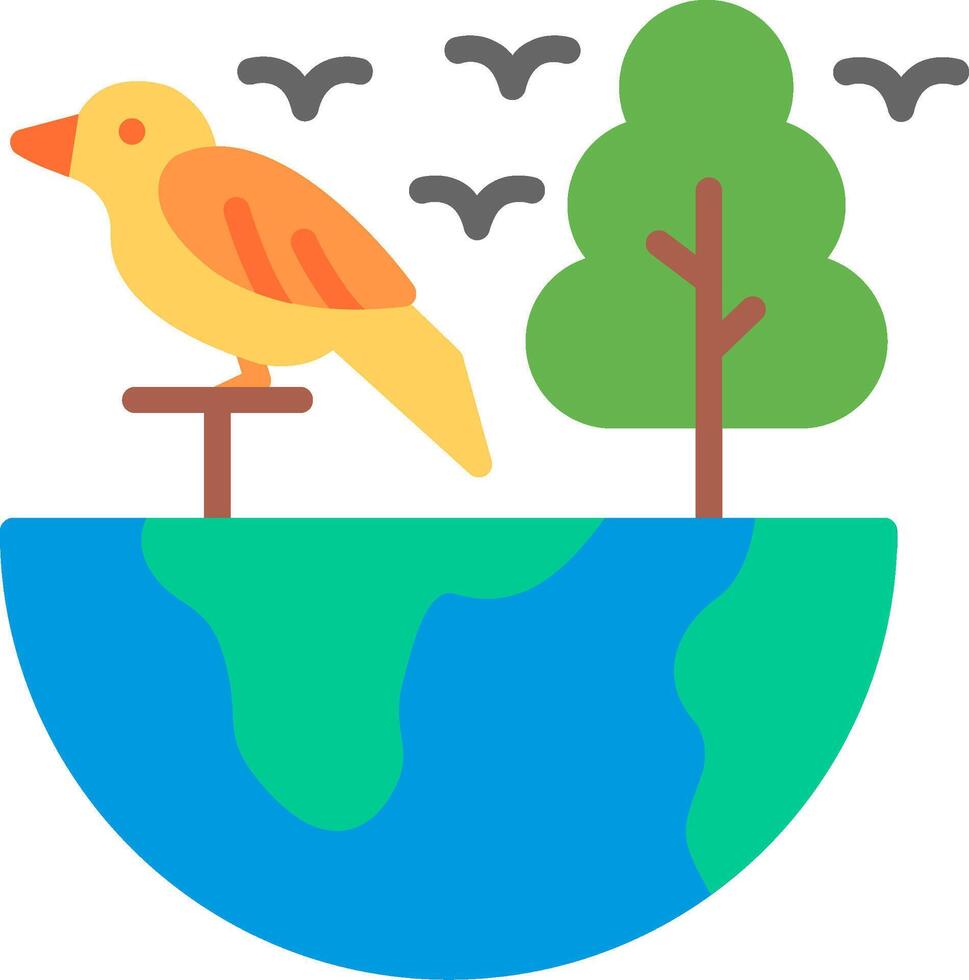 A bird is perched on top of a globe with trees and birds flying around it vector