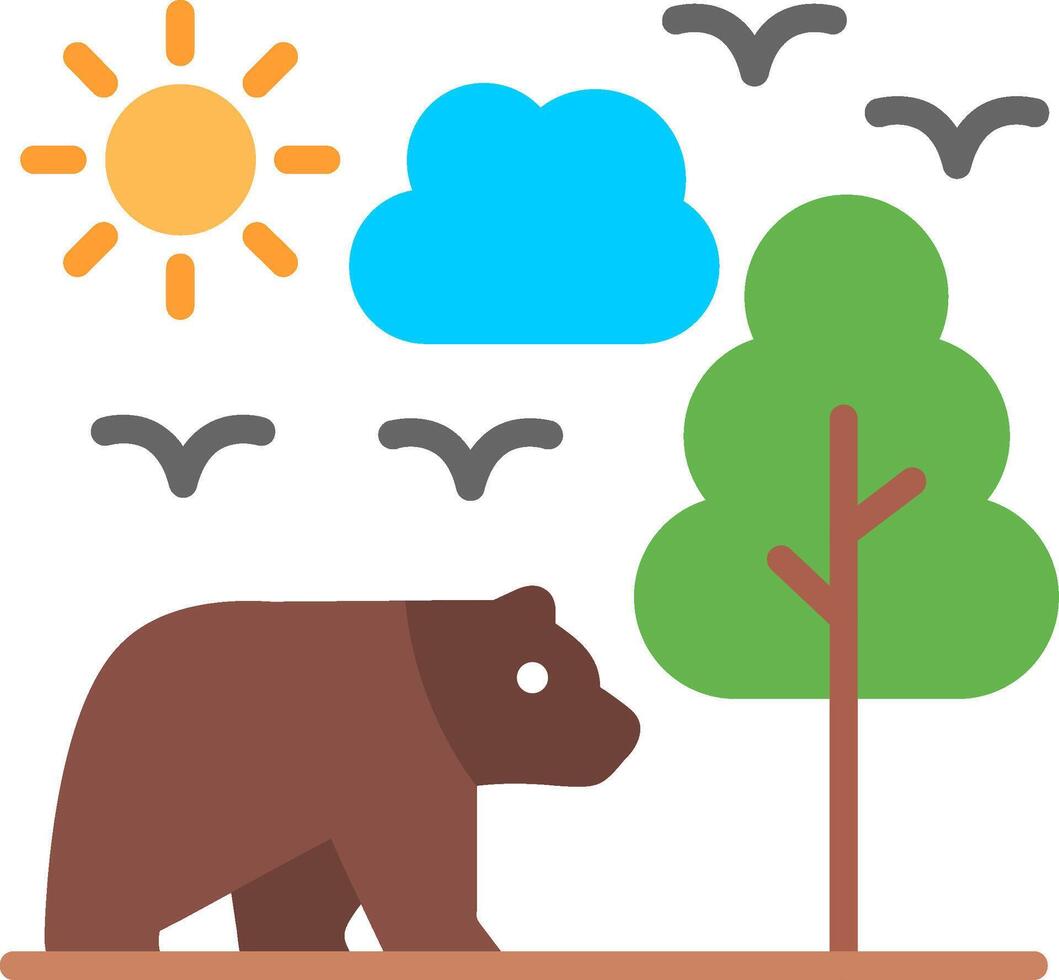 A bear and a tree with birds in the sky vector