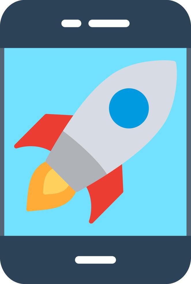A rocket is flying through the air on a phone vector
