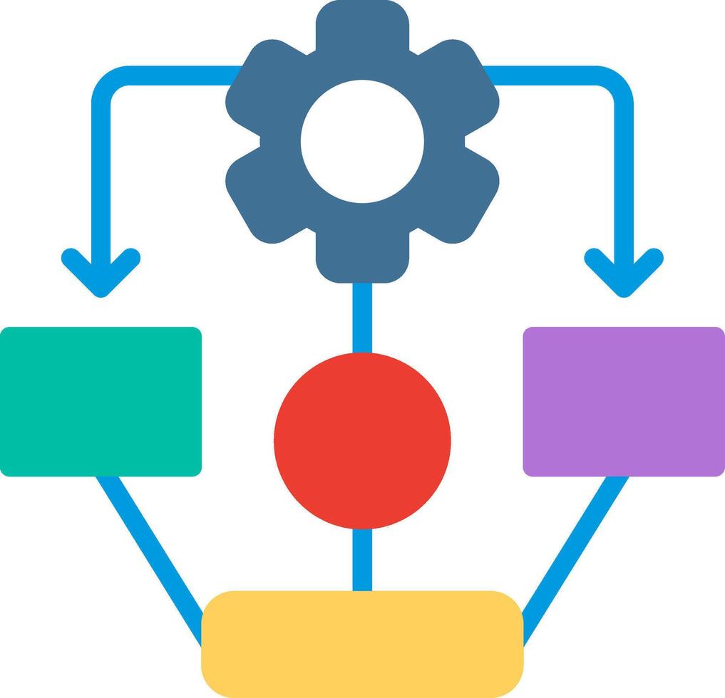 A diagram of a process with a gear and a circle vector
