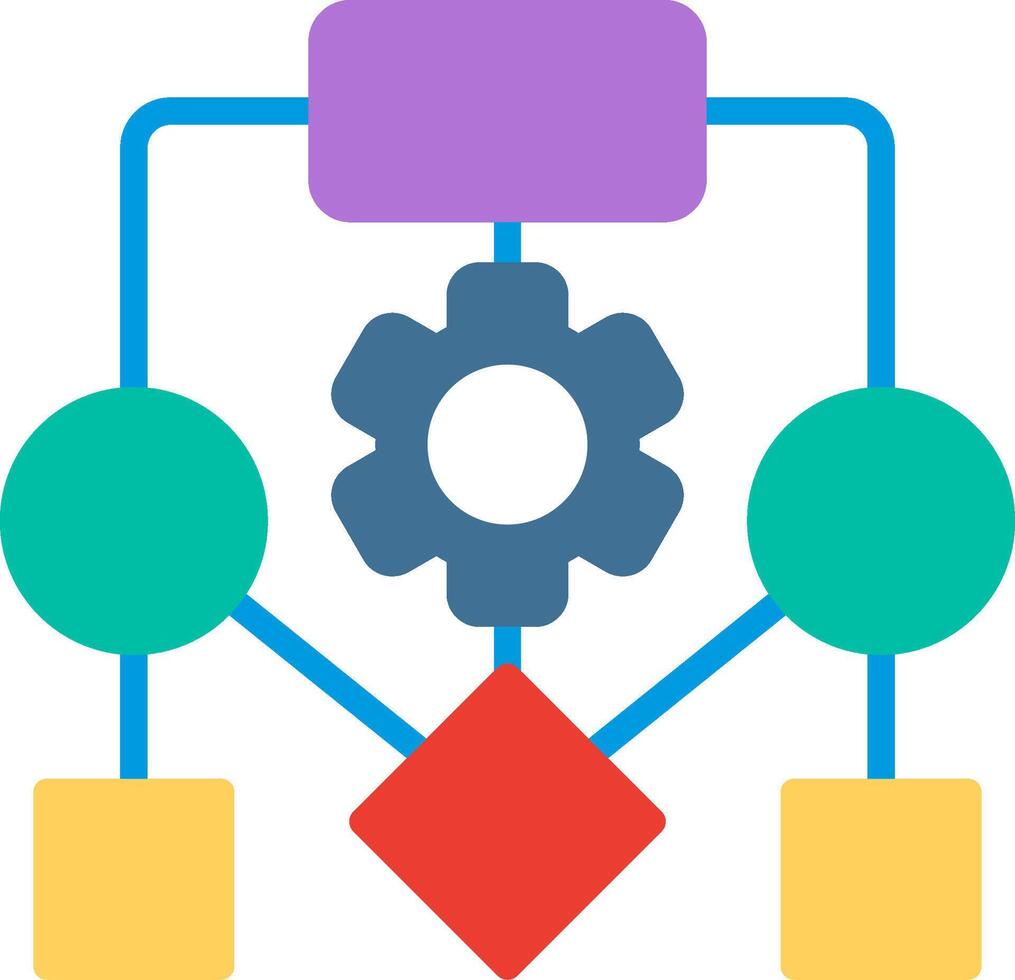 A flat icon of a computer with gears and a circle vector