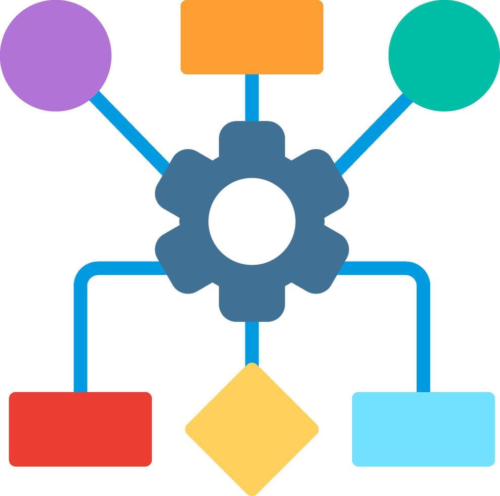 A flat icon of a gear wheel with different colored circles vector
