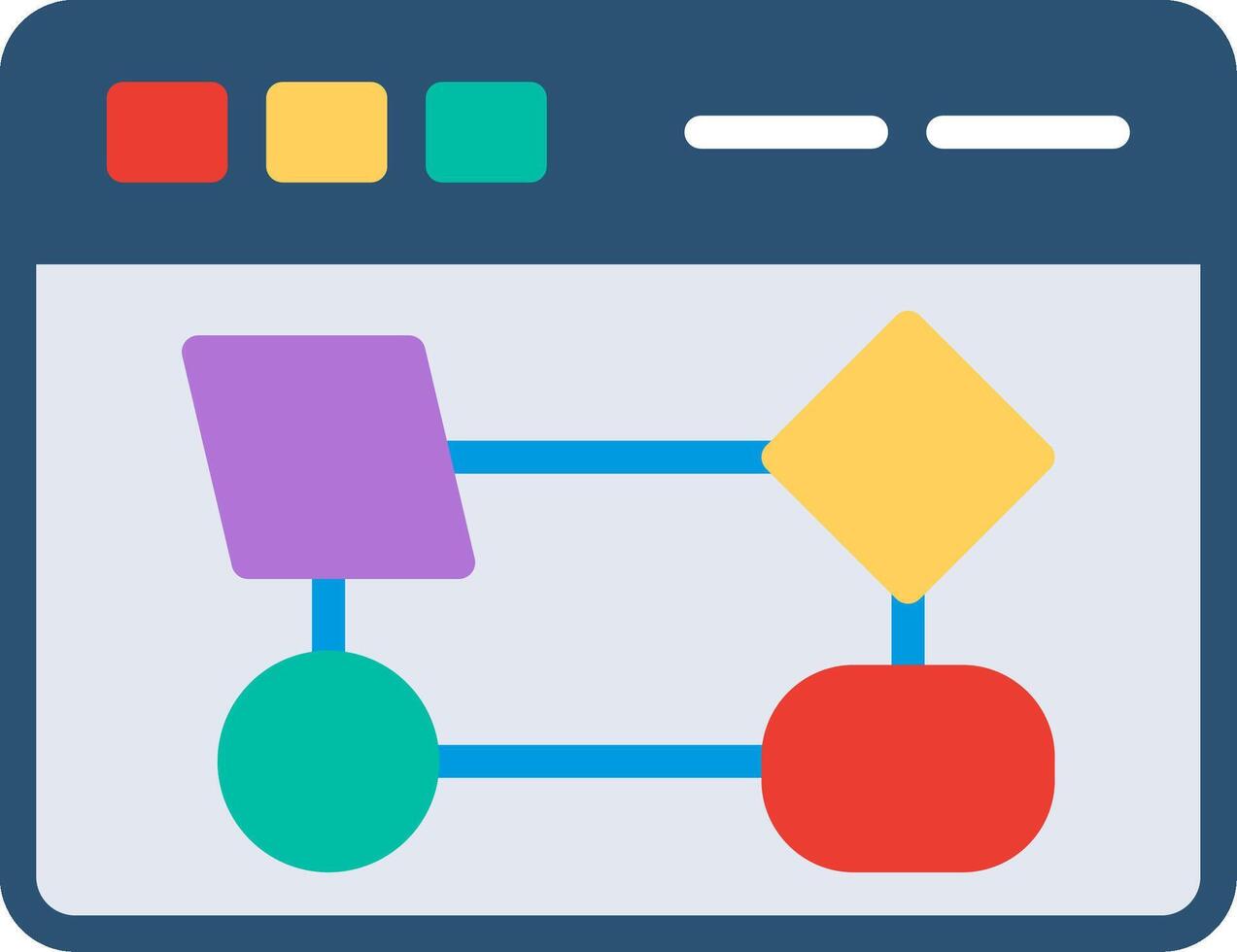 A flat icon of a computer screen with a diagram of a network vector