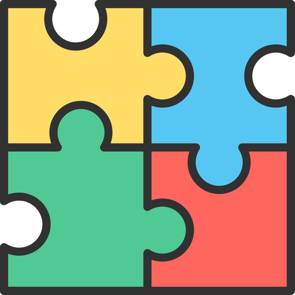 A puzzle piece with four pieces in different colors vector