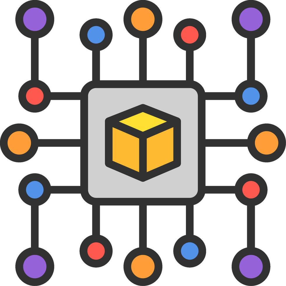 A cube with many different colored cubes around it vector