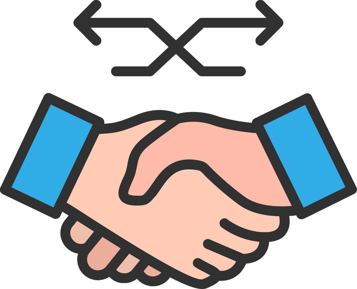 Two hands shaking hands with arrows pointing to them vector
