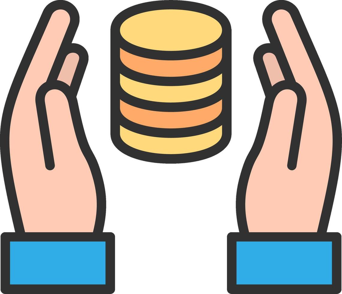 Hands holding stack of coins icon vector