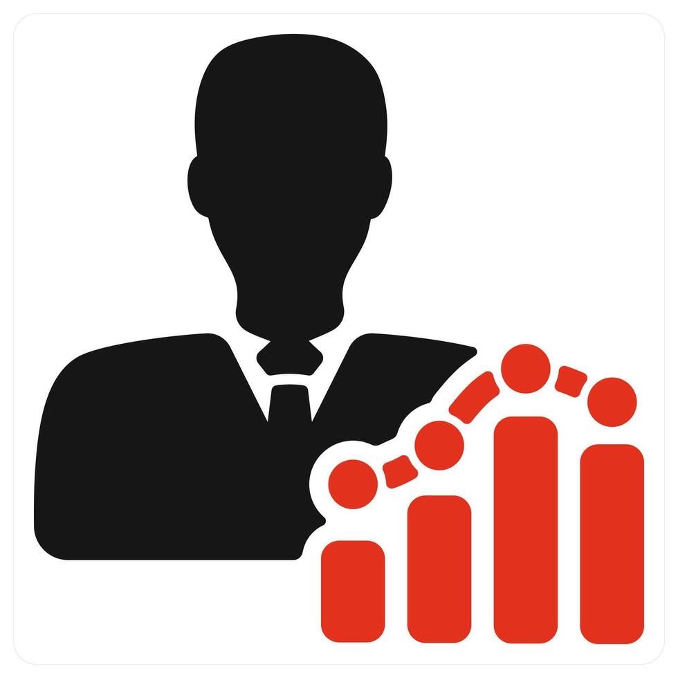 A man in a suit holding a graph bar vector