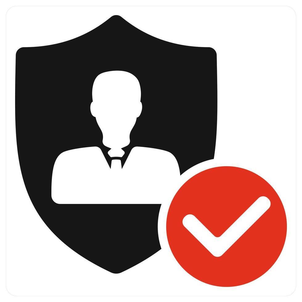 A person is shown in a shield with a red tick vector
