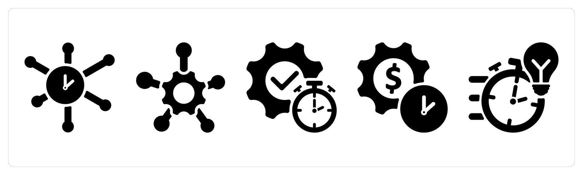 Set of 5 business icons as time network, service network, productivity vector