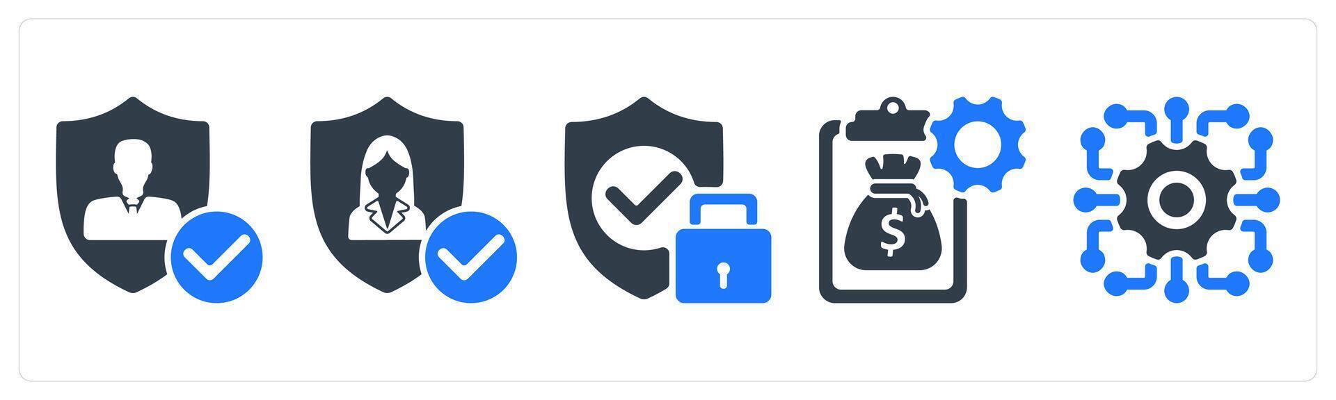 A set of 5 business icons as user protection, secure, budget management vector