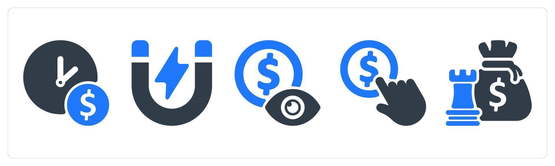 A set of 5 business icons as business time, attraction, mony vision vector