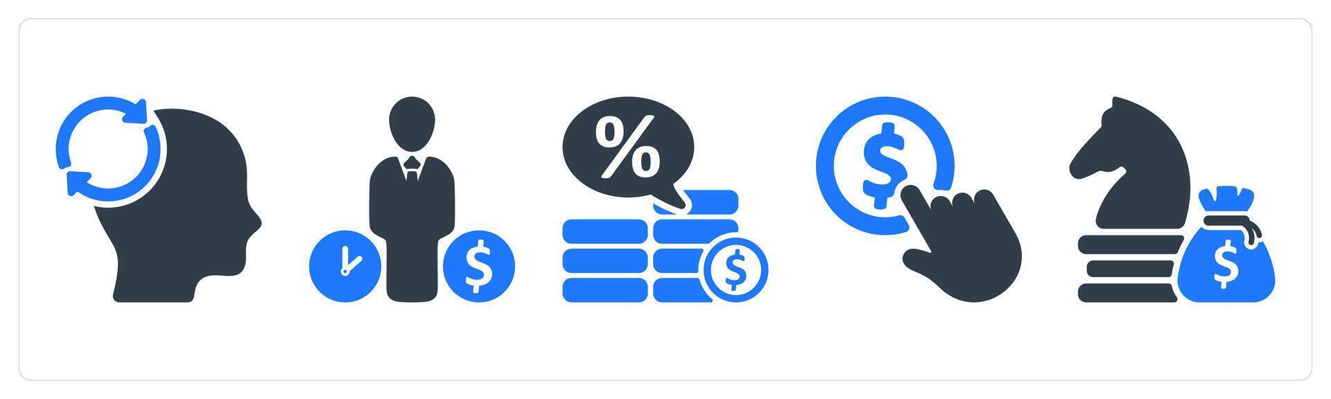 A set of 5 business icons as mind reload, budget estimate, loan interest rate vector