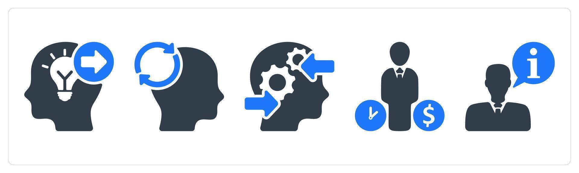 A set of 5 business icons as knowledge forward, mind reload, decision making process vector
