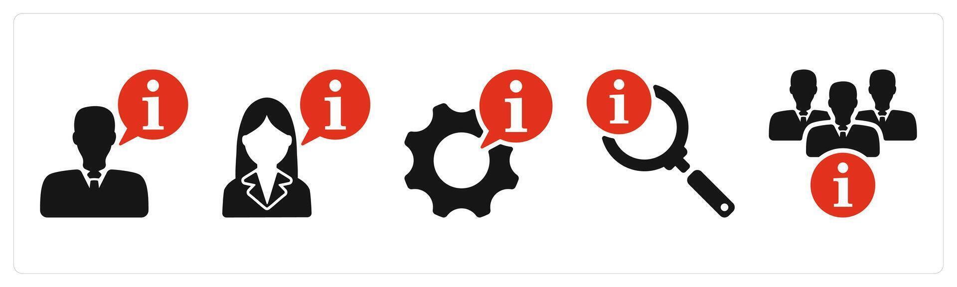 five business icons as business instruction, info setting, search info vector