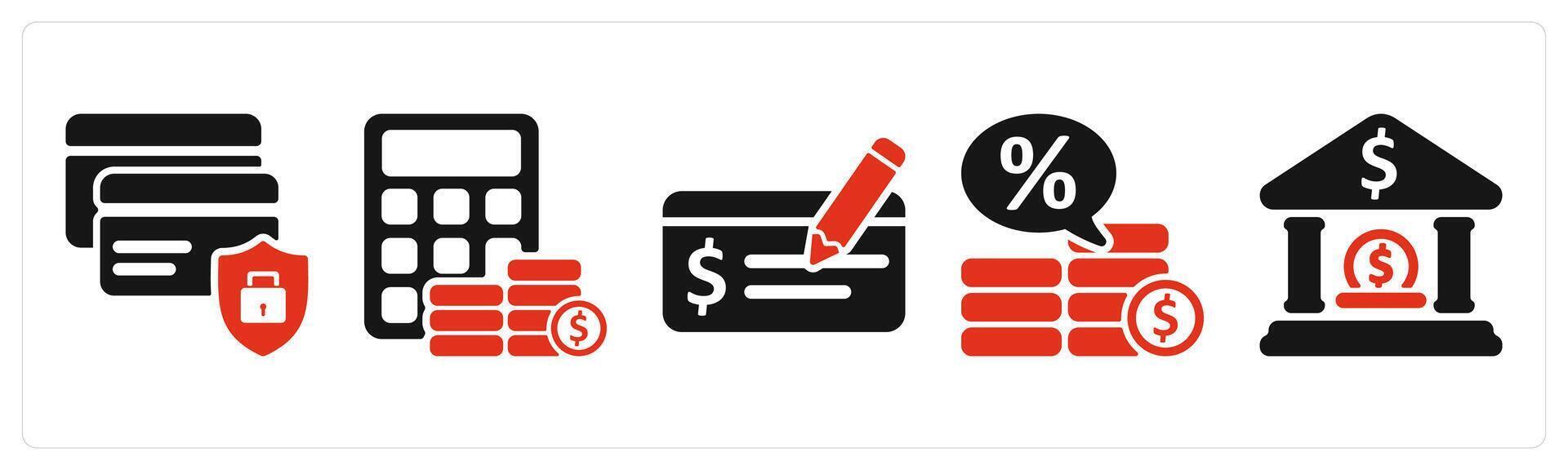 five business icons as secure payment, budget, payment check vector