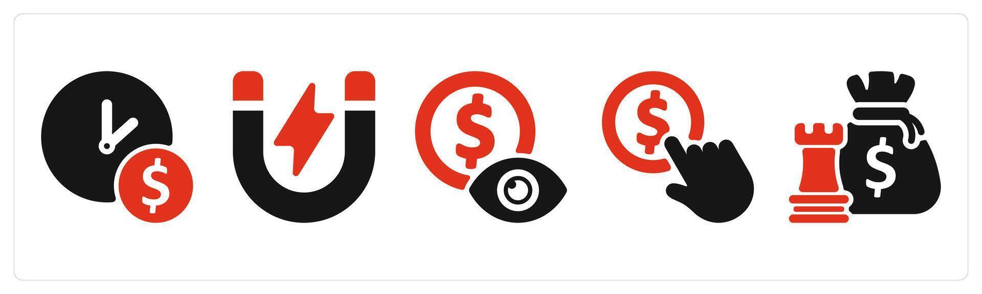 five business icons as business time, attraction, mony vision vector