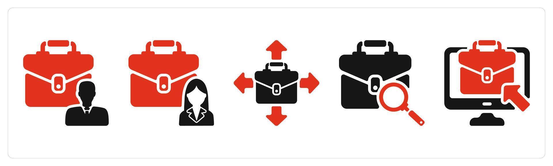 five business icons as employability, business oppurtunity, looking job vector