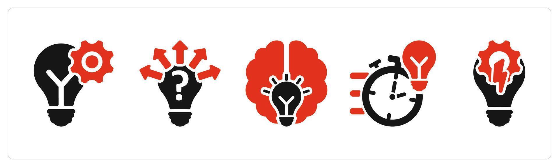 five business icons as idea development, uncertanity, idea vector