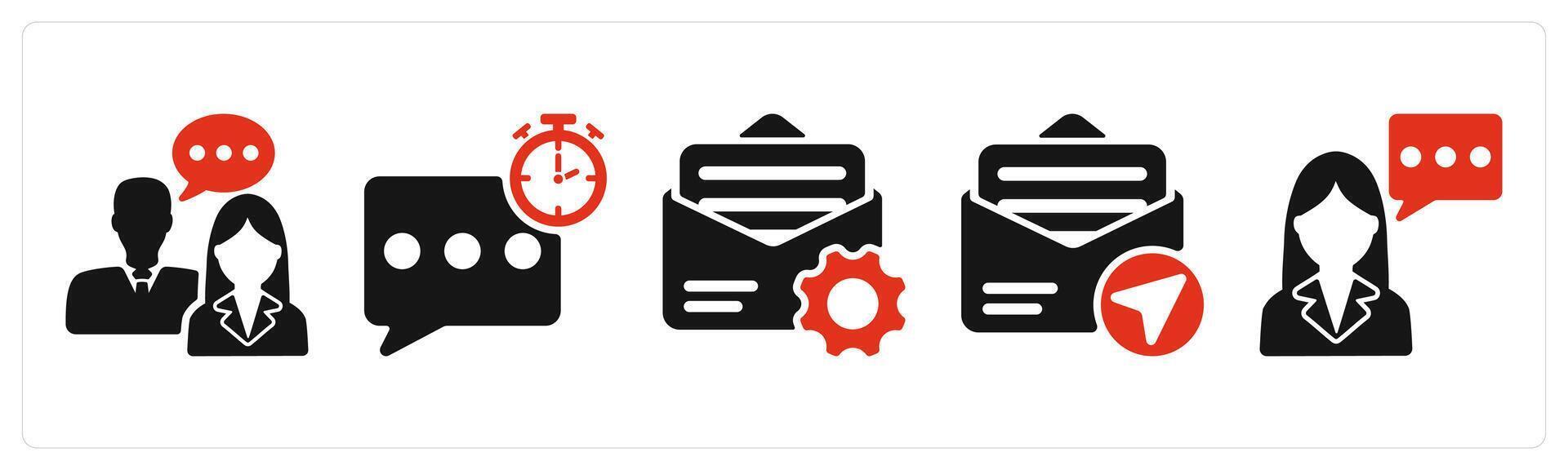 five business icons as business communication, quick response, message setting vector