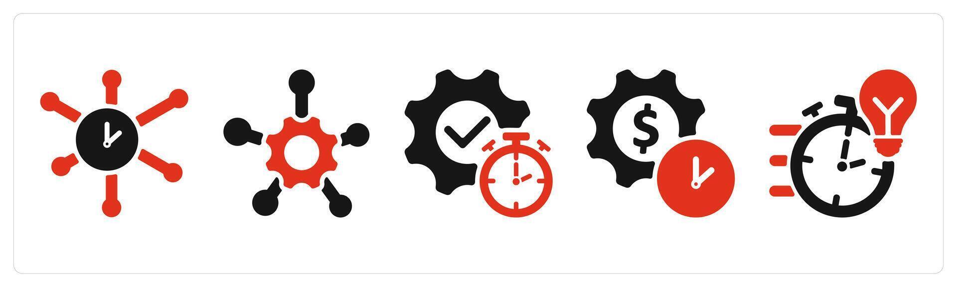 five business icons as time network, service network, productivity vector