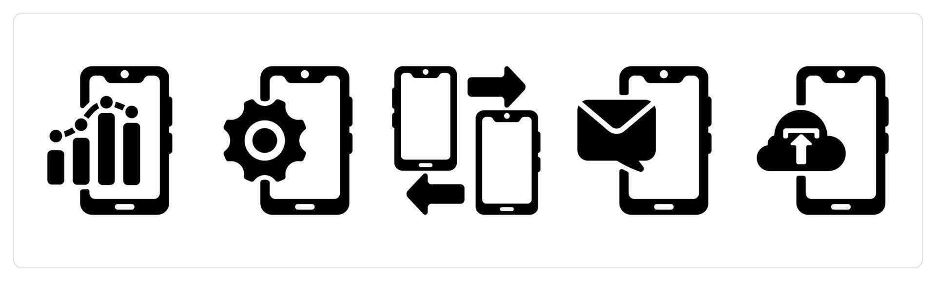Set of 5 seo icons as mobile report, mobile option, mobile data transfer vector
