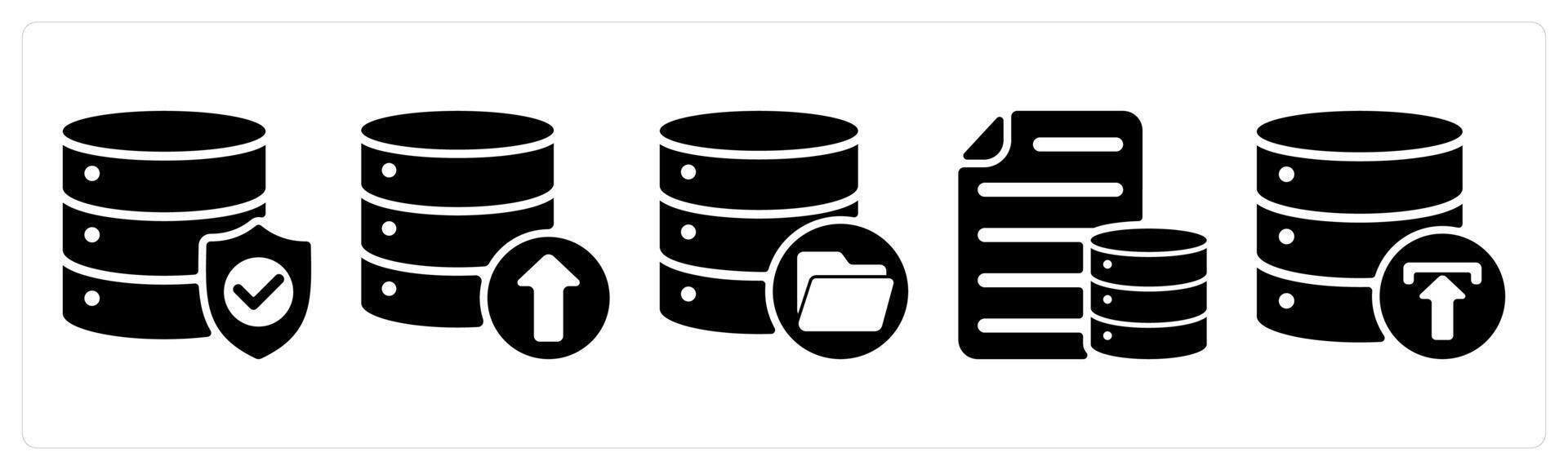 Set of 5 seo icons as database protection, data upload, data storage vector