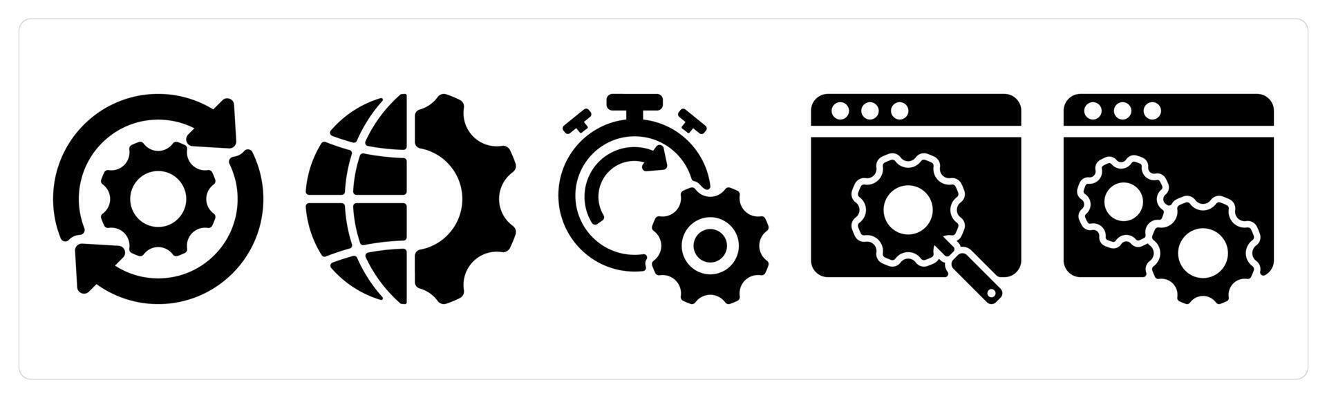 Set of 5 seo icons as update, global enhineering, seo performance vector
