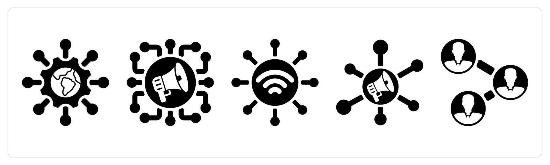 Set of 5 seo icons as global technology, social campaign, wireless network vector