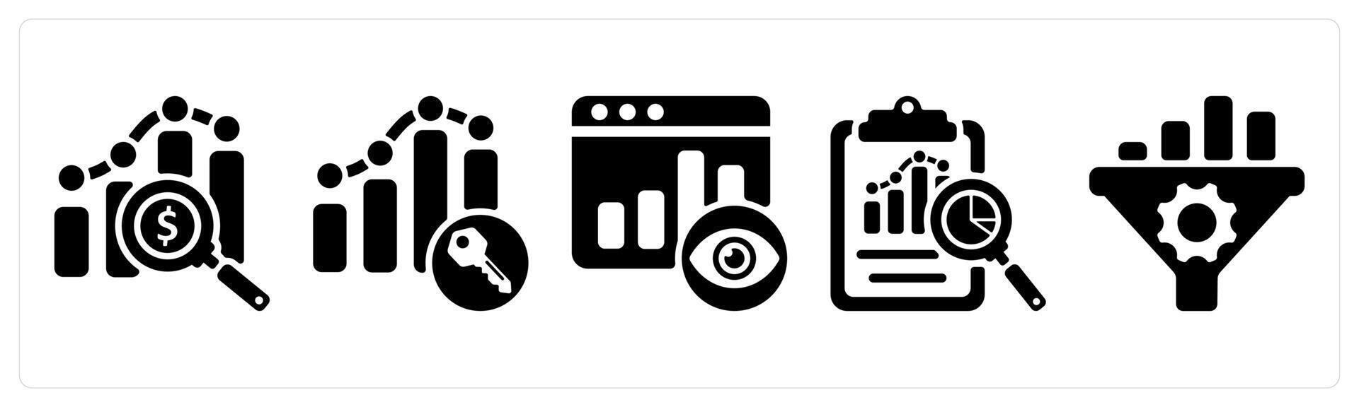 Set of 5 seo icons as marketing research, keyword ranking, page view vector