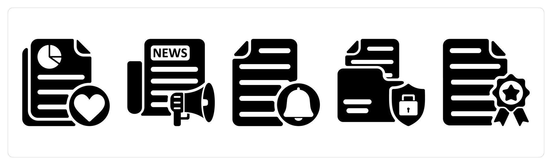 Set of 5 seo icons as favorite document, press releases, file notification vector