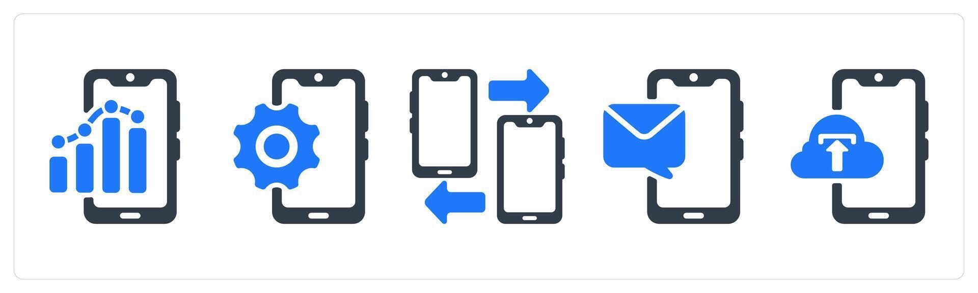 A set of 5 seo icons as mobile report, mobile option, mobile data transfer vector