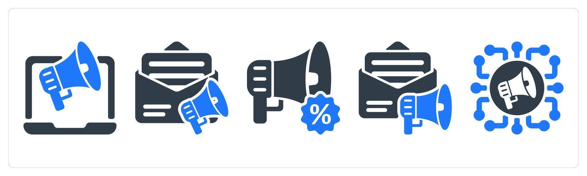 A set of 5 seo icons as online promotion, email advertising, advertising offer vector